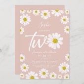 Roze en witte Retro Daisy 2e verjaardag Kaart (Voorkant / Achterkant)