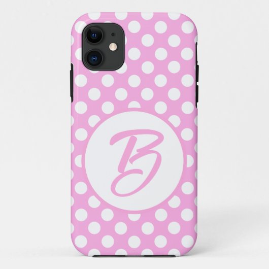 roze en witte retropolka-stippen, monogrammen Case-Mate iPhone case (Achterkant)