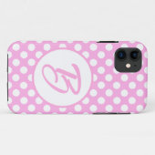 roze en witte retropolka-stippen, monogrammen Case-Mate iPhone case (Achterkant (horizontaal))