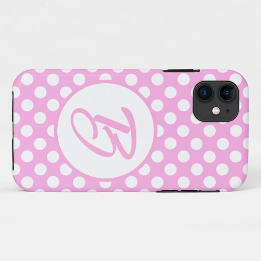 roze en witte retropolka-stippen, monogrammen Case-Mate iPhone case (Achterkant (horizontaal))