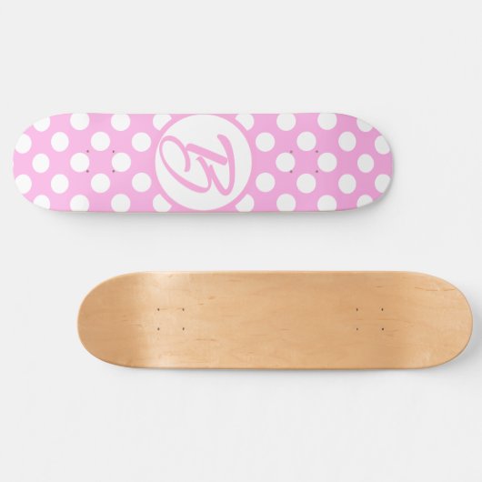 roze en witte retropolka-stippen, monogrammen persoonlijk skateboard (Horizontaal)