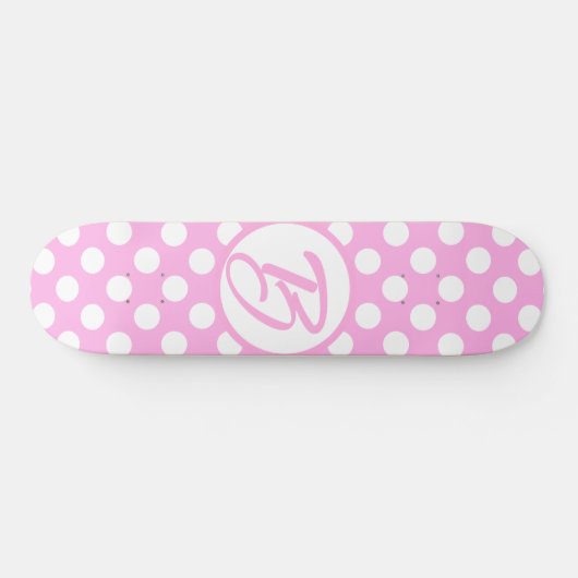 roze en witte retropolka-stippen, monogrammen persoonlijk skateboard (Horizontaal)