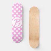 roze en witte retropolka-stippen, monogrammen persoonlijk skateboard (Voorkant)