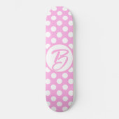 roze en witte retropolka-stippen, monogrammen persoonlijk skateboard (Voorkant)