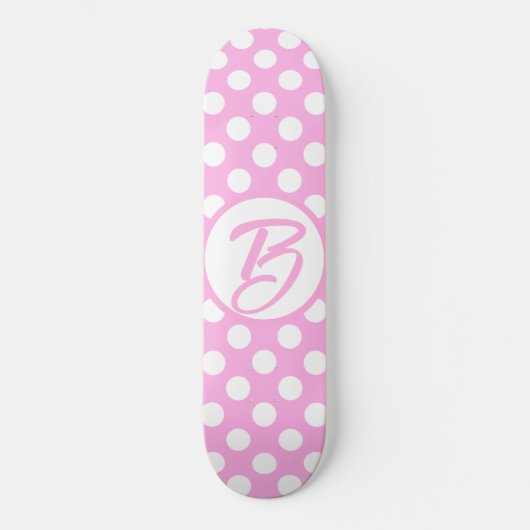 roze en witte retropolka-stippen, monogrammen persoonlijk skateboard (Voorkant)
