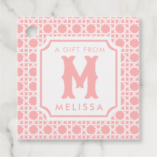 Roze en witte riet   rotan   Monogram Bedankjes Labels