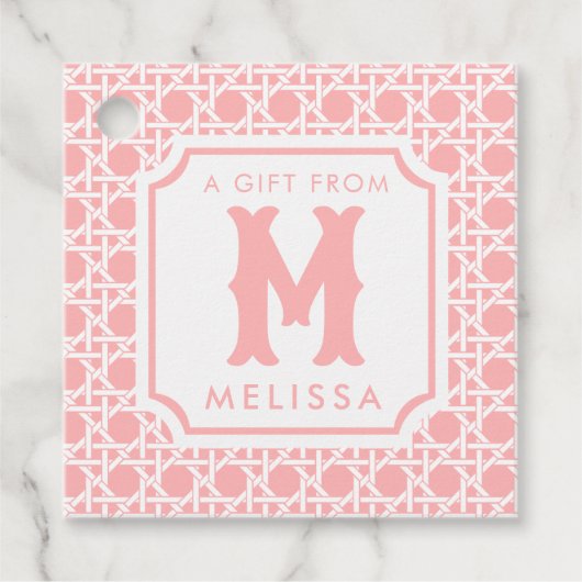 Roze en witte riet | rotan | Monogram Bedankjes Labels (Voorkant)