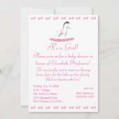 Roze en witte Rocking Horse Shower-uitnodiging Kaart (Voorkant)
