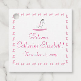Roze en witte Rocking Horse Theme Gift Label