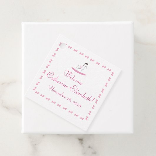 Roze en witte Rocking Horse Theme Gift Label (In situ)