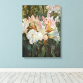 Roze en witte roodendron Deep Green Foliage Canvas Afdruk (Insitu (Houten vloer))