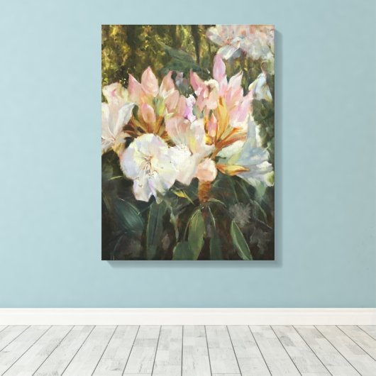 Roze en witte roodendron Deep Green Foliage Canvas Afdruk (Insitu (Houten vloer))