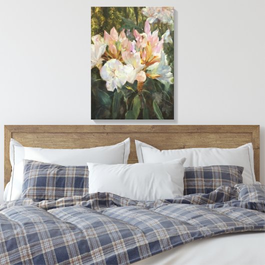 Roze en witte roodendron Deep Green Foliage Canvas Afdruk (Insitu (Slaapkamer))