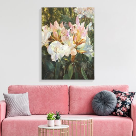 Roze en witte roodendron Deep Green Foliage Canvas Afdruk (Insitu (Woonkamer))
