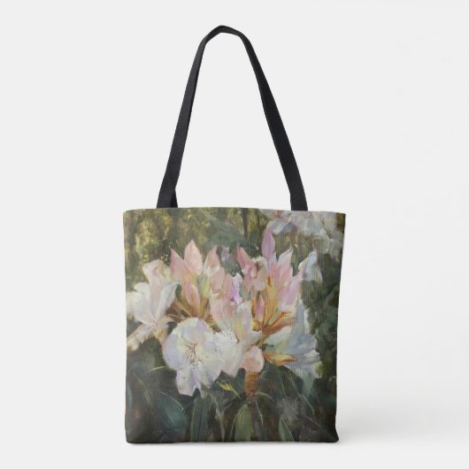 Roze en witte roodendron Deep Green Foliage Tote Bag (Achterkant)