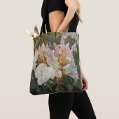 Roze en witte roodendron Deep Green Foliage Tote Bag (Dichtbij)