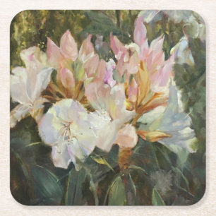 Roze en witte roodendrons Deep Green Foliage Kartonnen Onderzetters