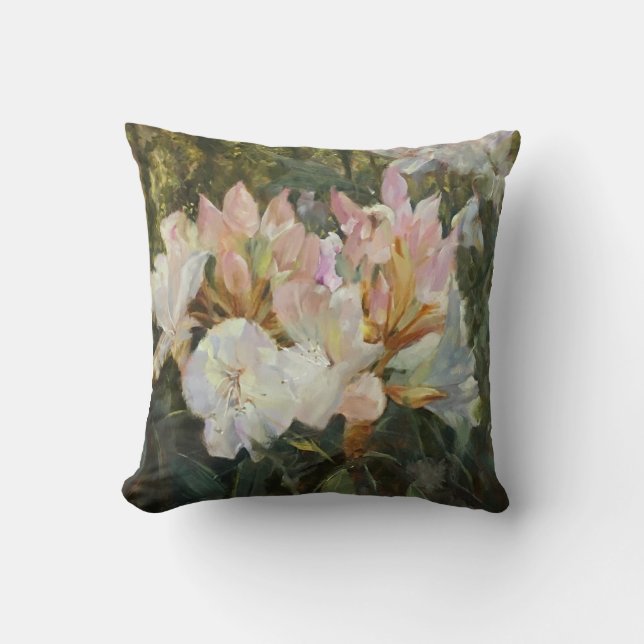Roze en witte roodendrons Deep Green Foliage Kussen (Voorkant)