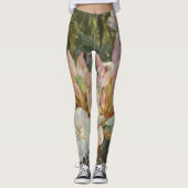 Roze en witte roodendrons Deep Green Foliage Leggings (Voorkant)