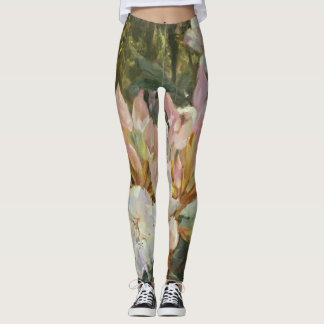 Roze en witte roodendrons Deep Green Foliage Leggings