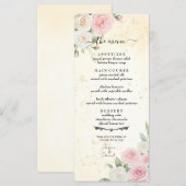 Roze en Witte Roos Bloeiend Huwelijksmenu Menu (Voorkant / Achterkant)