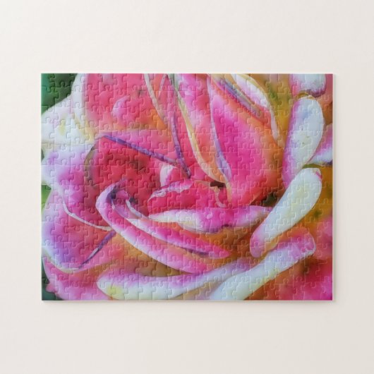 Roze en Witte Roos Bloem Kunst Puzzel (Horizontaal)