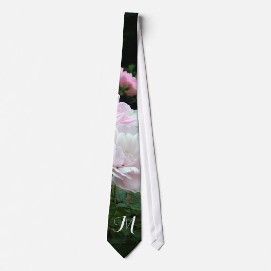 roze en witte roos bloem monogram jurk stropdas. stropdas (Voorkant)