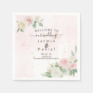 Roze en Witte Roos Dusky Bloemen Roze Achtergrond Servet