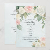 Roze en Witte Roos Schemerige Bloemen Kaart (Voorkant / Achterkant)