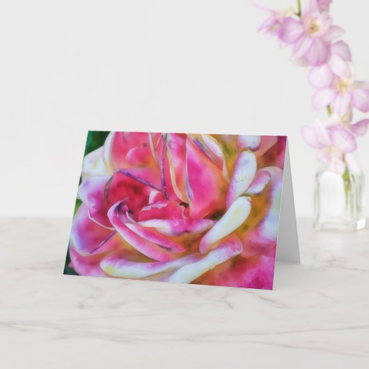 Roze en Witte Roos Waterverf Stijl Kunst Kaart (Orchidee)
