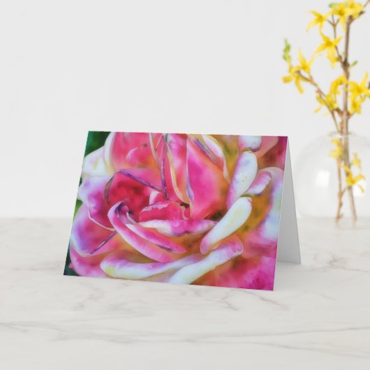 Roze en Witte Roos Waterverf Stijl Kunst Kaart (Gele Bloem)