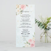 Roze en Witte Rose Blooms Wedding Menu (Staand voorkant)