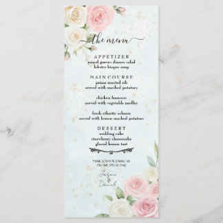 Roze en Witte Rose Blooms Wedding Menu