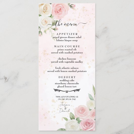 Roze en Witte Rose Blooms Wedding Menu (Voorkant)