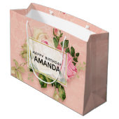 Roze en witte Rose Bouquet Birthday Groot Cadeauzakje (Achterkant Gekanteld)