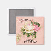 Roze en witte Rose Bouquet Birthday Magneet (Voorkant / Achterkant)