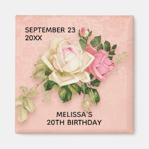 Roze en witte Rose Bouquet Birthday Magneet
