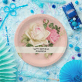 Roze en witte Rose Bouquet Birthday Papieren Bordje (Feest)