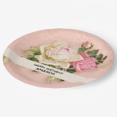 Roze en witte Rose Bouquet Birthday Papieren Bordje (Gekanteld)