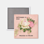 Roze en Witte Rose Bouquet Wedding Magneet (Voorkant / Achterkant)