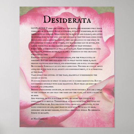 Roze en witte roze en desiderata gedicht poster (Voorkant)