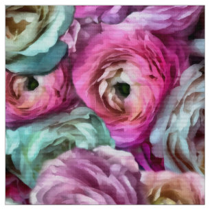 Roze en witte roze en pony bloemen stof
