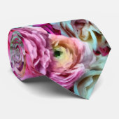 Roze en witte roze en pony bloemen stropdas (Opgerold)