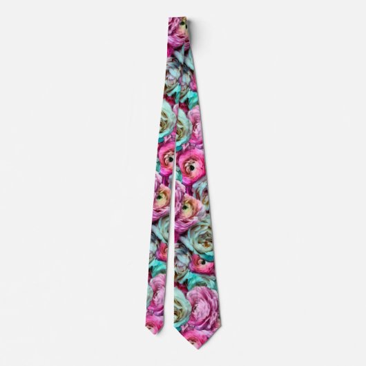 Roze en witte roze en pony bloemen stropdas (Achterkant)