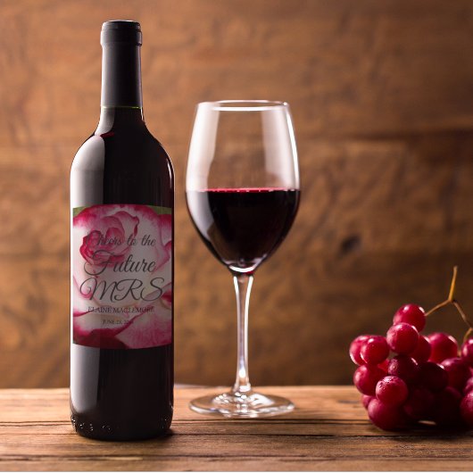 Roze en witte roze gepersonaliseerd Vrijgezellenfe Wijn Etiket