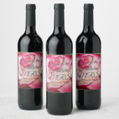 Roze en witte roze gepersonaliseerd Vrijgezellenfe Wijn Etiket (Flessen)
