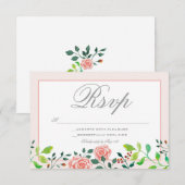 Roze en witte roze RSVP-kaart RSVP Kaartje (Voorkant / Achterkant)