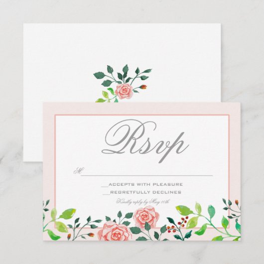 Roze en witte roze RSVP-kaart RSVP Kaartje (Voorkant / Achterkant)