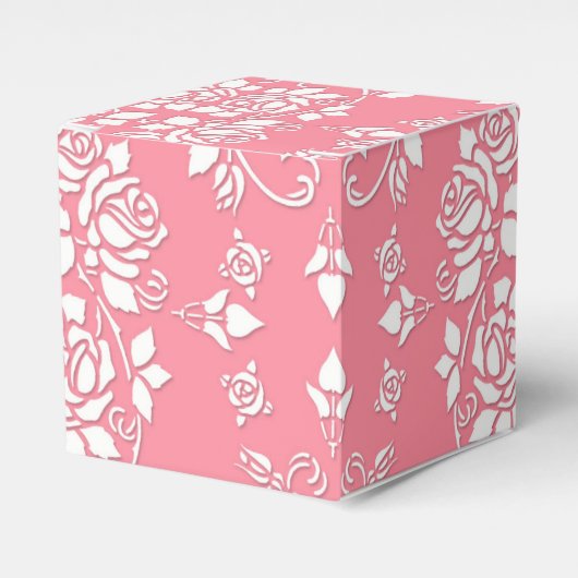 Roze en Witte Rozen Bloemendamask Patroon Bedankdoosjes (Voorkant Zijde)