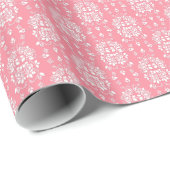 Roze en Witte Rozen Bloemendamask Patroon Cadeaupapier (Rol Hoek)